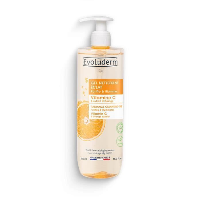 EVOLUDERM Reinigungsgel Mit Vitamin C – 3x500 Ml, Vegan, 97% Natürlicher Ursprung