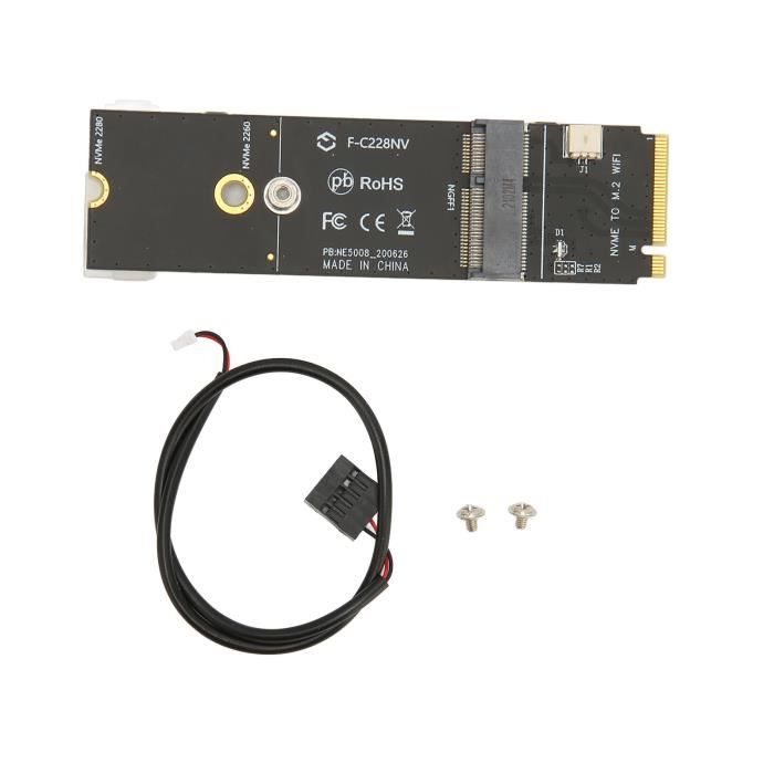 Adaptateur M.2 A+E Vers M.2 M - Pour SSD Ou Carte Réseau - Inclus Câble Et Vis - Dissipation Thermique