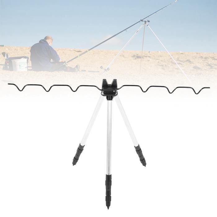 Support Buzz Bar Canne à Pêche Pliant 3 Têtes - Alliage Aluminium Rétractable 40 Cm - Accessoire Pêche Solide