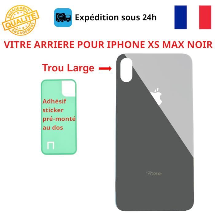 VITRE ARRIERE IPHONE XS MAX NOIR LOGO ADHESIF GROS TROU