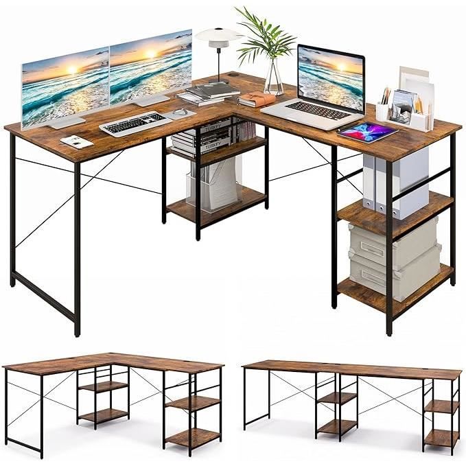 Table d'ordinateur en forme de L pour 2 personnes, bureau avec