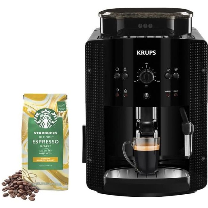 KRUPS Machine à café grains Cafetière expresso, Buse cappuccino Paquet Café Starbucks® offert Essential Fabriqué en France YY4540FD