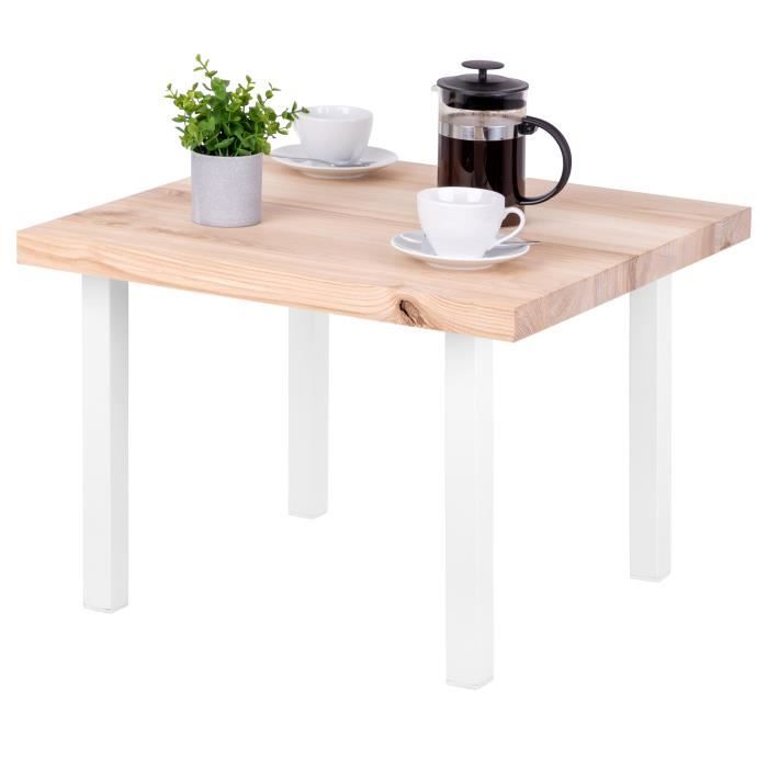 lamo manufaktur table basse industrielle - bois massif - salon - 60x60x47cm - frêne sévère - pieds métal blanc - modèle classic