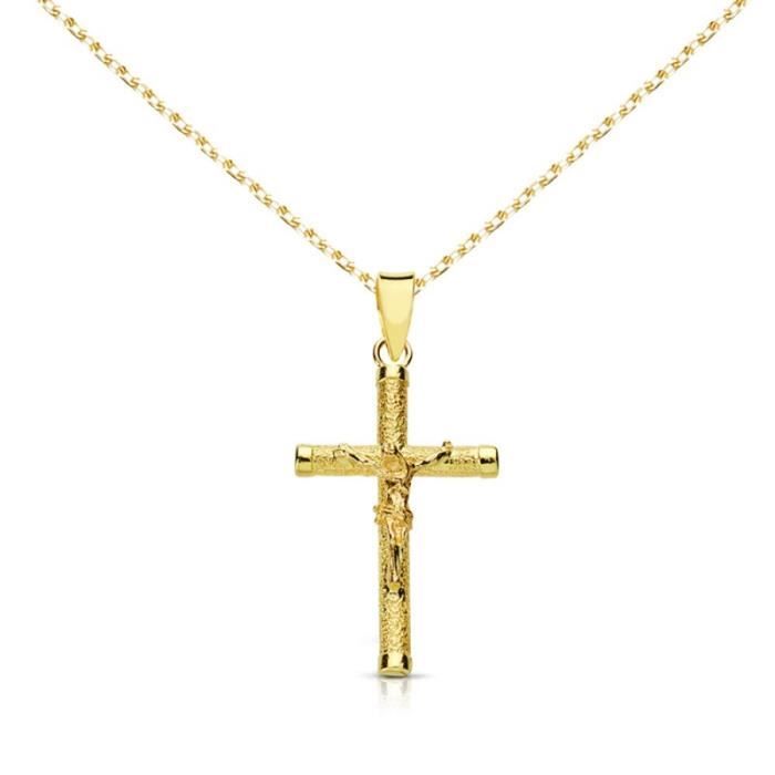 collier - médaille christ sur la croix or jaune - chaine dorée - 9pc16444