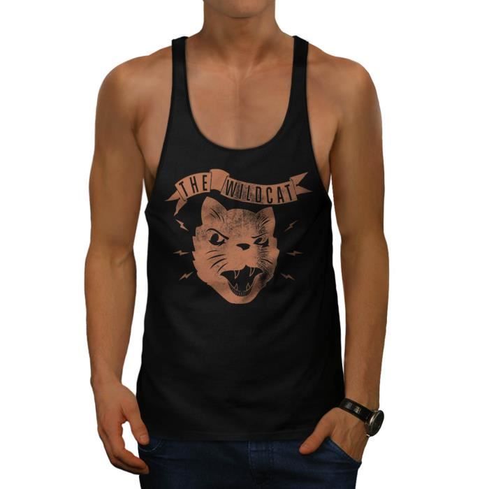 Le Chat Sauvage En Colere Cru Gronder Visage Men S 2xl Debardeur De Gymnase Wellcoda Noir Cdiscount Pret A Porter