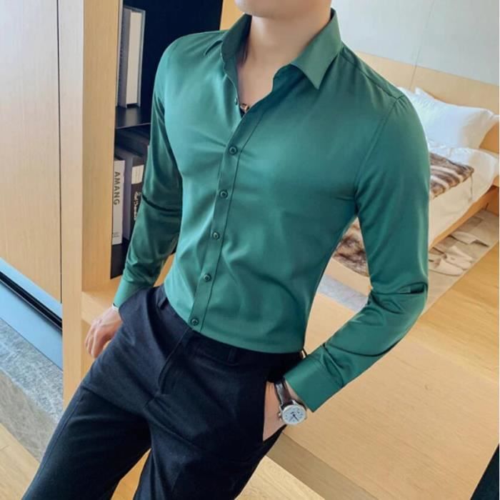 Costume Chemise Bleu Vert Chemise Homme En Voile De Coton Vert