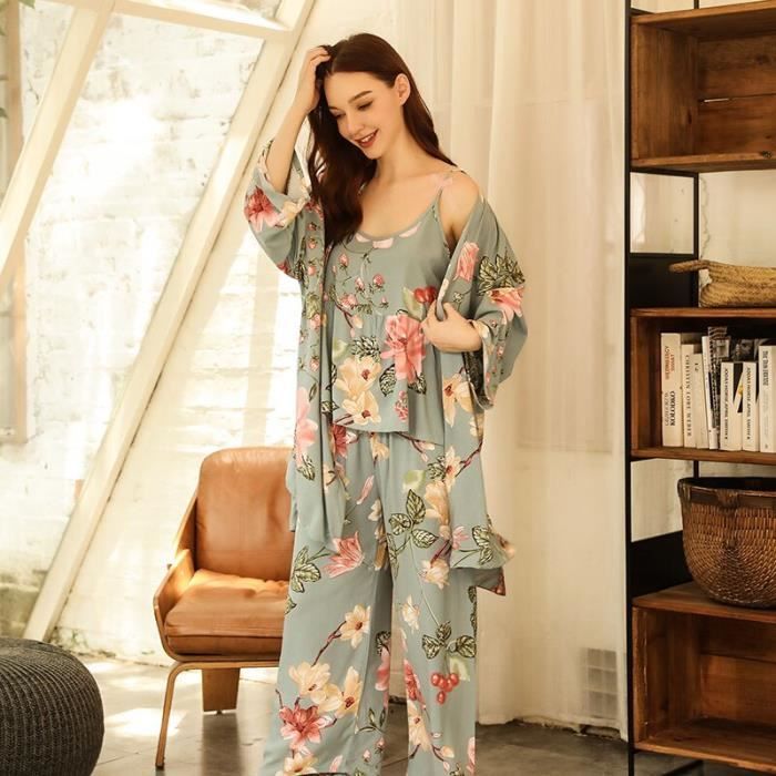 Pyjama en Satin de coton bleu clair pour femmes - color09[B78] Blanc ...