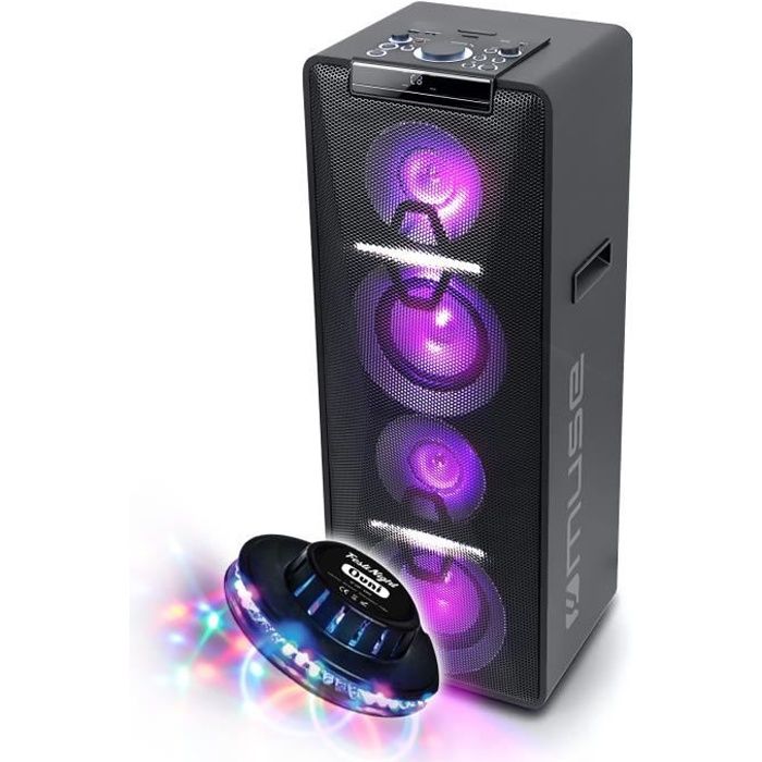 Enceinte colonne Muse M1950DJ Bluetooth, avec Batterie, Lecteur CD et Effets Lumineux (USB
