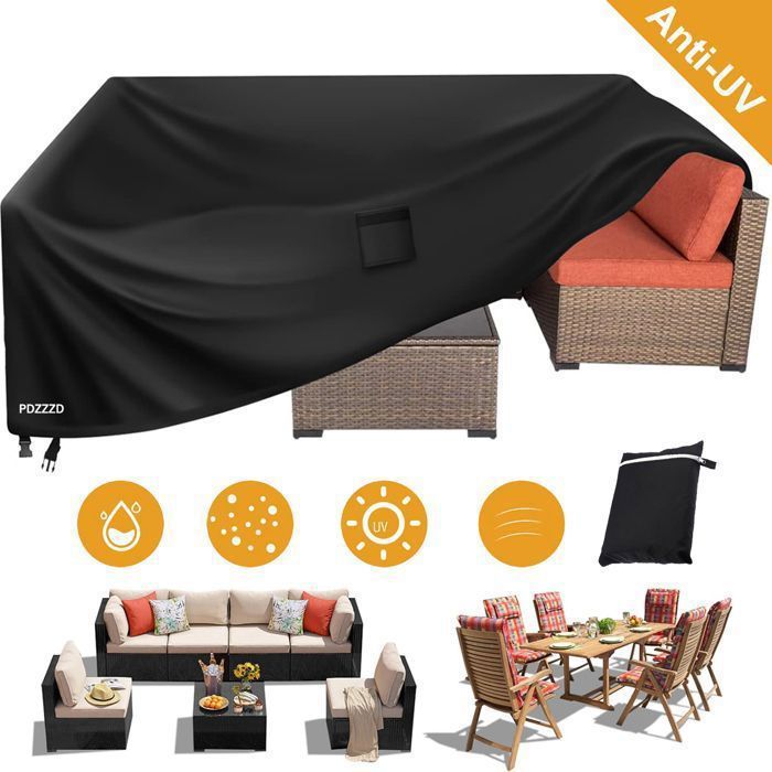 Housse Protection Salon de Jardin Table en 420D Oxford - 213x132x74cm - Étanche - Noir
