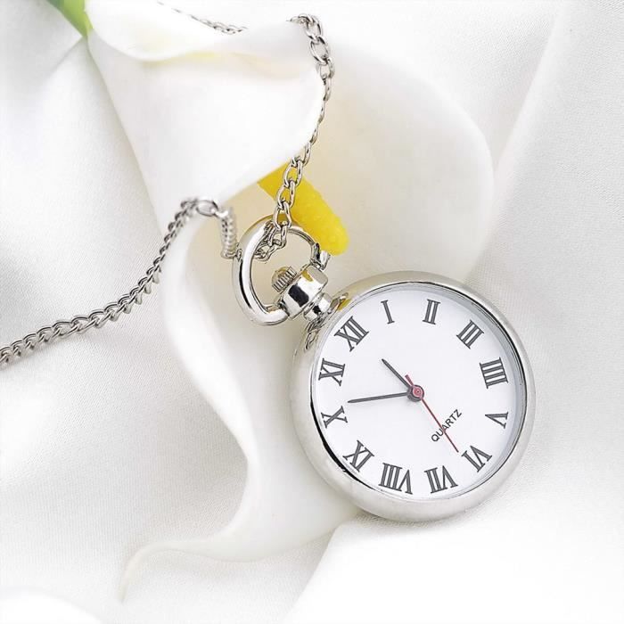 Montre De Poche Pendentif Vintage - Collier Avec Chaîne - Mouvement à Quartz - Couleur Bronze