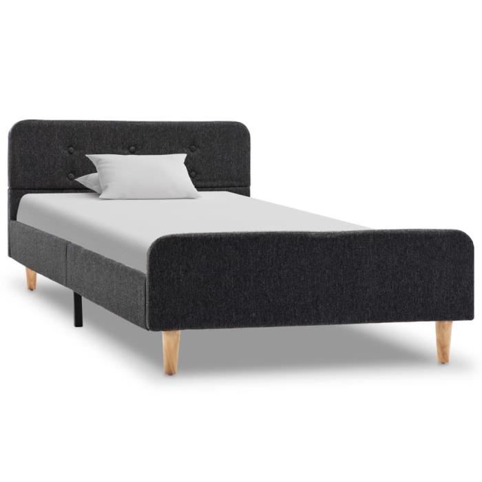 Lit adulte Contemporain Cadre de lit Structure De Lit Gris foncé Jute 90 x 200 cm