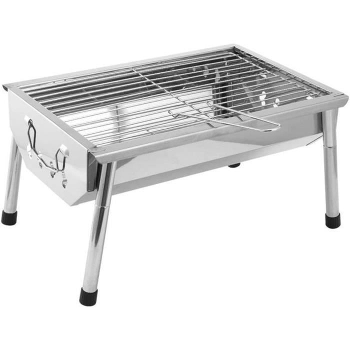 Barbecue Pliable à Charbon De Bois - Acier Inoxydable - Compact Pour Camping, Pique-nique Et Table