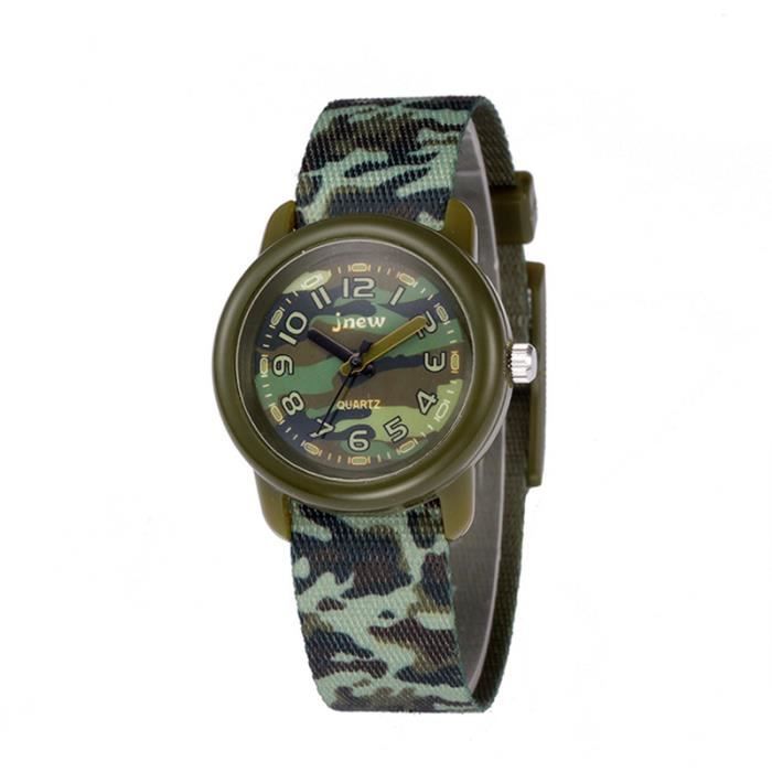 Montre enfant fille Les enfants regardent Camouflage quartz Sangle en polyester étanche Connaître lheure Garçon paquet coloré vert