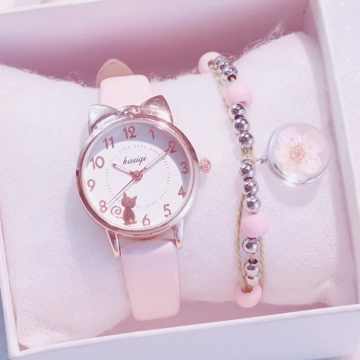 Coffret Montre Fille et Bracelet Fille - Cadeau pour enfants - Chat jolie  quartz etanche rose , - Achat/vente montre Fille Enfant Cuir - Cdiscount