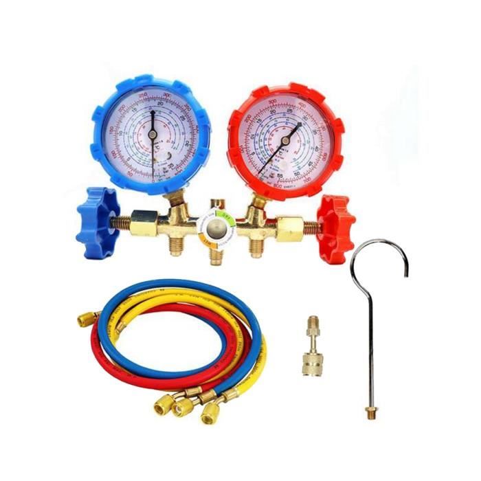 Gorgeri Ensemble Jauges Collecteur Climatisation Réfrigération - Kit Complet Avec 3 Tuyaux Et Crochet Pour Diagnostic Auto