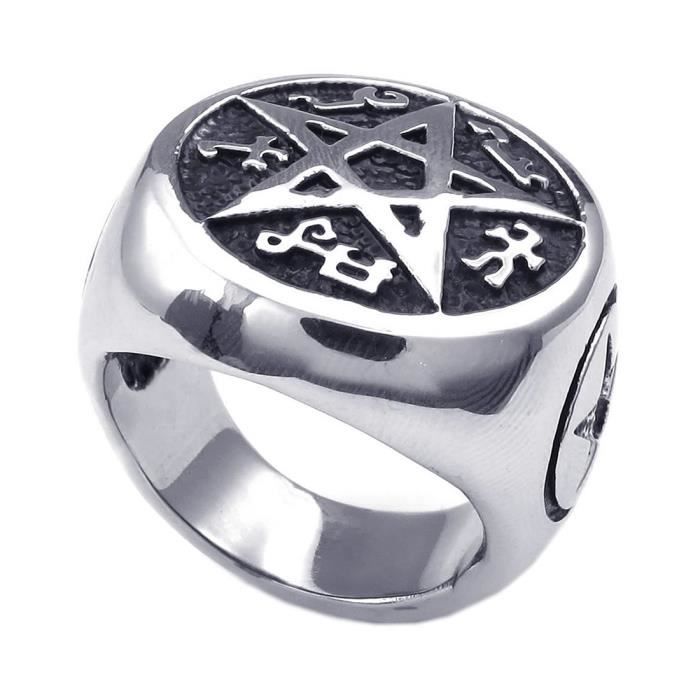 Bijoux Bague Homme Retro Pentagram Acier Inoxydable Anneaux