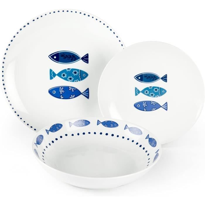 Excelsa Ocean Service de Table en Porcelaine, 18 pièces | WhichOne