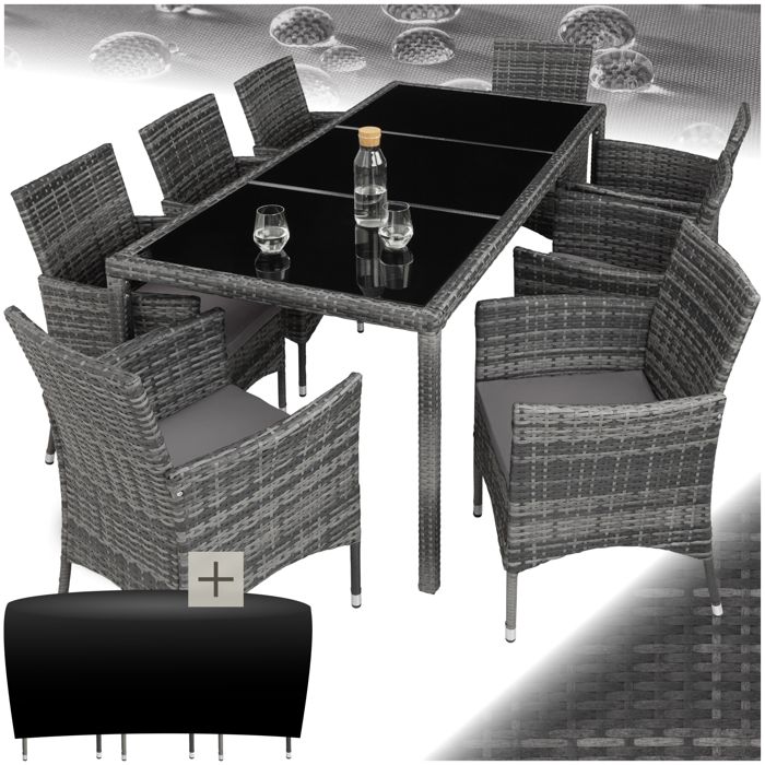 Salon de jardin - TECTAKE - ensemble extérieur valencia résine tressée coussins confortables housse incluse - gris tacheté Salon de jardin - TECTAKE - ensemble extérieur valencia résine tressée coussins confortables housse incluse - gris tacheté