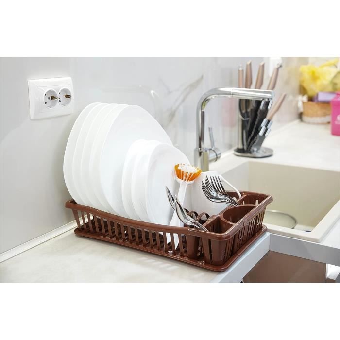 Égouttoir à Vaisselle MDesign - Bac Inox Et Plastique, Compartiment Couverts, 31,8x14x10,2 Cm