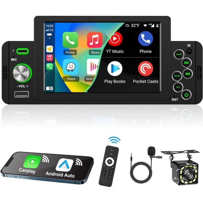 Haudio Autoradio 1 DIN 10.1" Rotatif Bluetooth CarPlay & Android Auto Sans Fil - Caméra 1080P