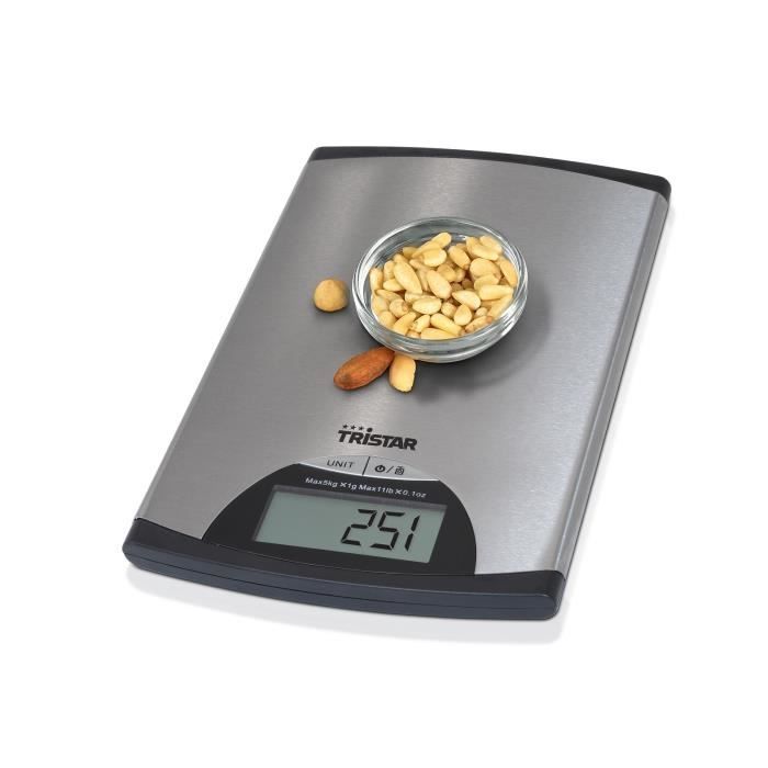 Balance de cuisine électronique Tristar - 5 kg - haute précision - bol mesureur inclus - gris
