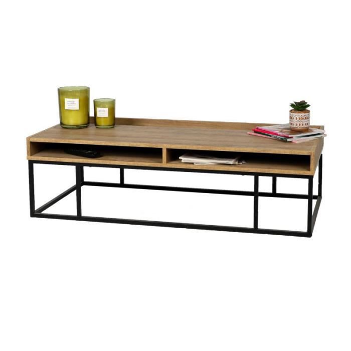 tables basses - table basse en bois et métal avec 3 niches "yossi" - marron/noir - l 120 x p 59 x h 35 cm