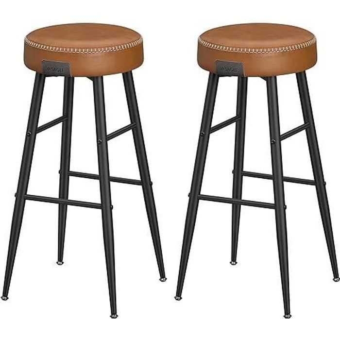Lot de 2 Tabourets de Bar en PU avec Coutures Hauteur Assise 76 2 cm Marron Caramel - VASAGLE Lot de 2 Tabourets de Bar en PU avec Coutures Hauteur Assise 76 2 cm Marron Caramel - VASAGLE