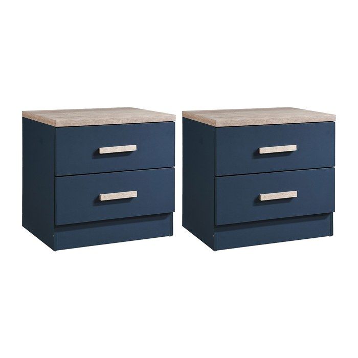 Lot de 2 tables de chevet avec 2 tiroirs - Bleu et naturel - SKAIDO