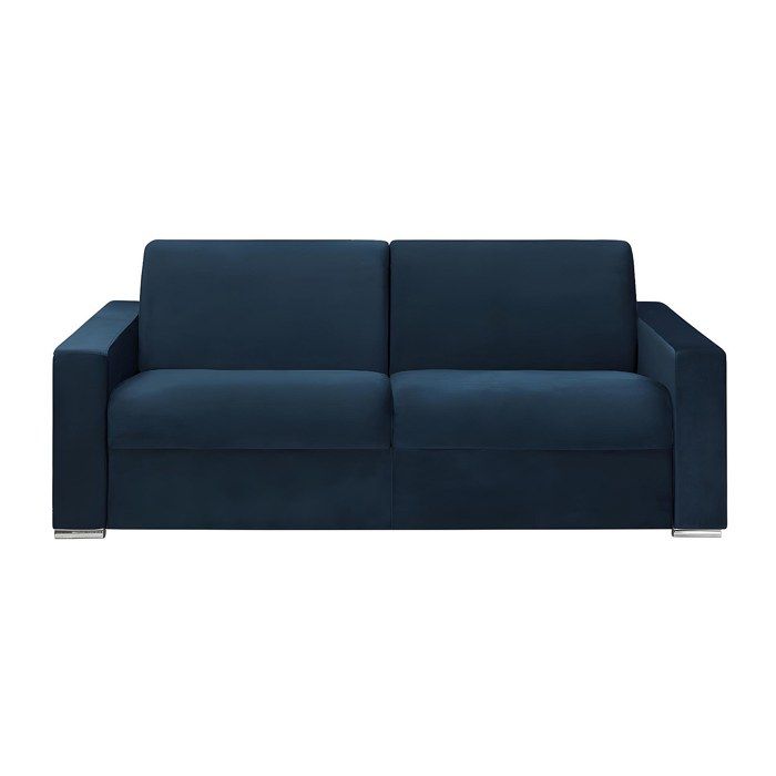 Canapé 4 places convertible express en velours bleu nuit - Couchage lattes larges 160 cm - Matelas 18 cm avec mémoire de forme