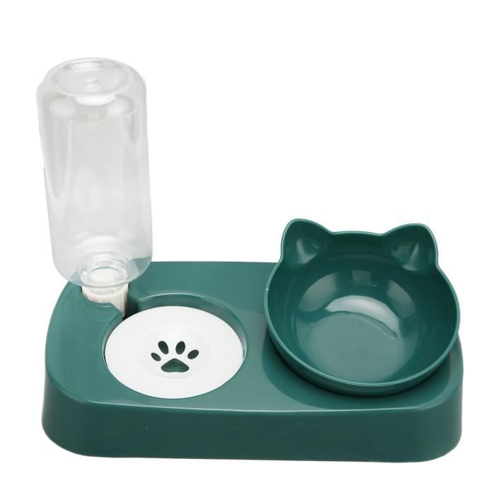 Meilleurs prix pour Gamelle pour Chat 2-En-1, Distributeur d’Eau Automatique, Bol à Nourritures + Bouteilles pour Chat Chien Animaux Vert YESMAEFR