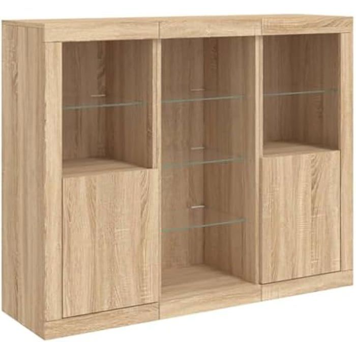 Buffet bas - VIDAXL - 3 pcs - Chêne Sonoma - Éclairage LED réglable - Design contemporain
