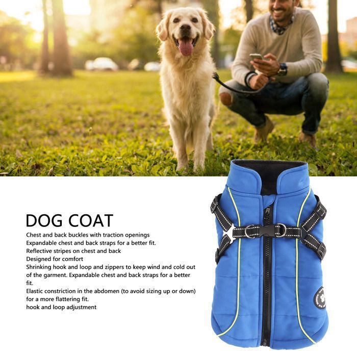 Comparer les prix de Manteau Chien Chaud Imperméable Réfléchissant - VVIKIZY - Bleu - Polyester, peluche - Oui