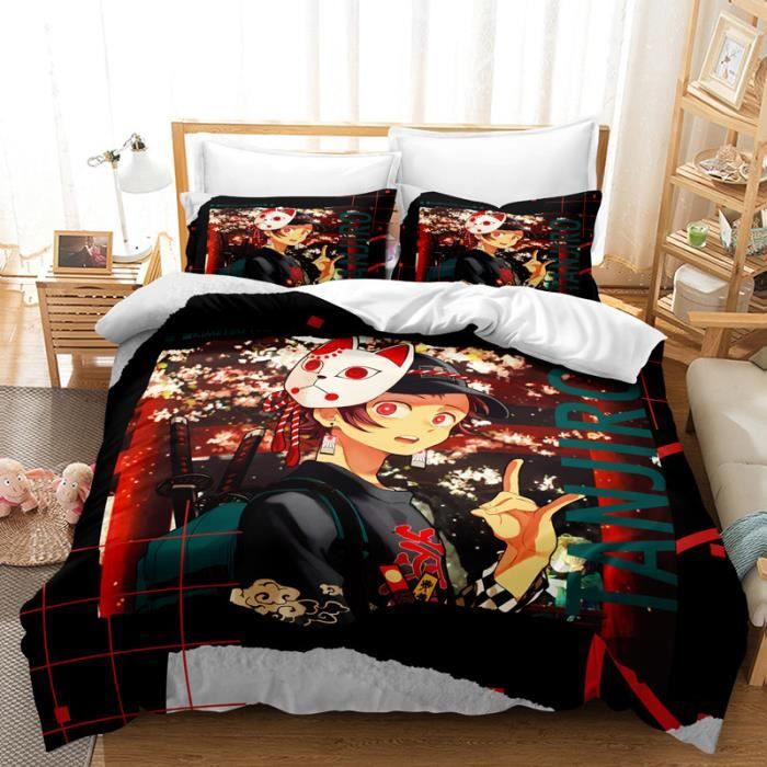Parure De Lit Demon Slayer (Anime) - Housse De Couette 240x220 Cm + 2 Taies D'oreiller 80x80 Cm - Microfibre Douce - Cadeau Garçon - 2