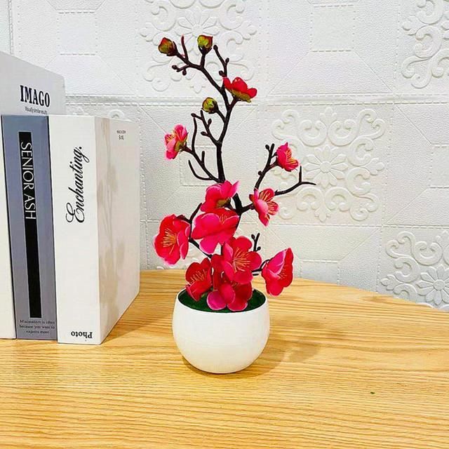 2 Pots De Fleurs Artificielles Rouges - Bonsaï Décoratif, 30 Cm De Haut, Plastique Résistant, Pour Salon, Bureau Ou Chambre - 12