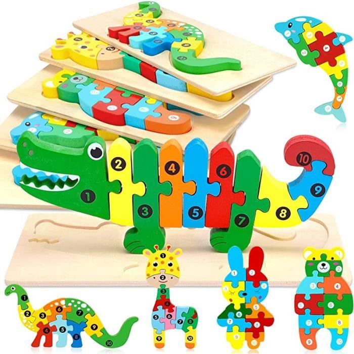 Puzzle en Bois pour Enfant - ZGEER - Jouet Montessori Animaux - 6PCS ...