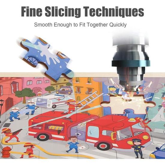 Lot De 4 Puzzles En Bois 24 Pièces – Véhicules De Construction, Pompiers, Transport Urbain – Montessori, Dès 3 Ans