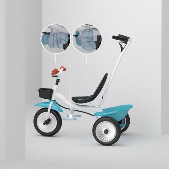 Tricycle Bébé évolutif 3 en 1, Canne Parentale Amovible, Velo Bebe avec  Panier de Placement, Double Frein (Blanc et Rouge)