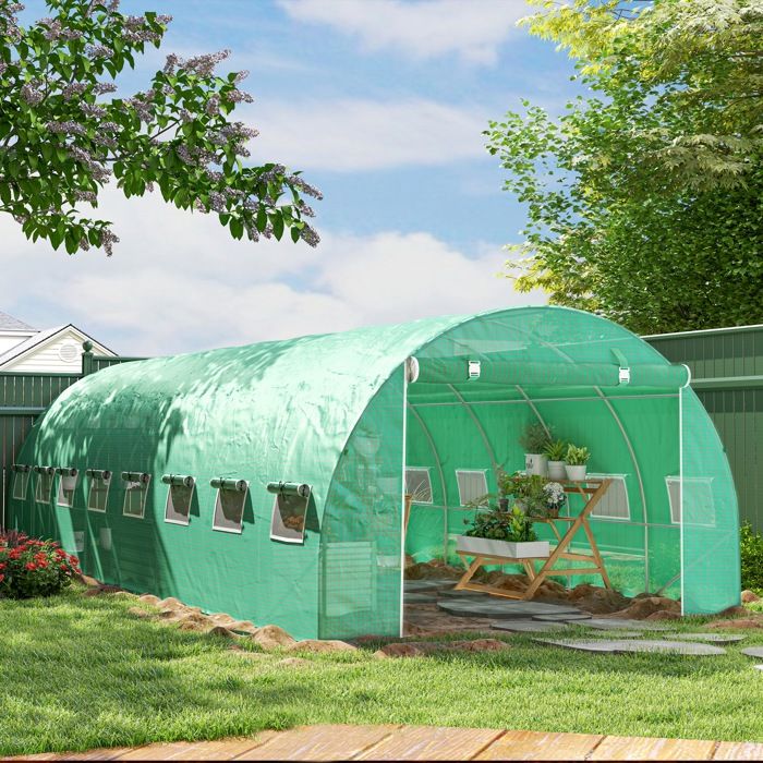 Outsunny Serre De Jardin Tunnel 13,5 M² - 4,5 X 3 X 2 M - 6 Fenêtres, Porte Zippée - Acier Galvanisé Vert