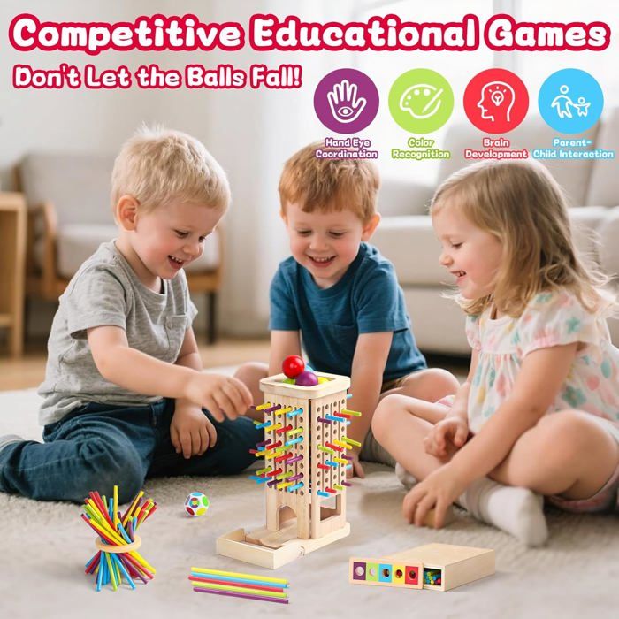 Jouets de Jeux Empilables Bloc d'Équilibre, Jouets Montessori, Blocs d'Empilage Arbre pour Âge 126 Pcs