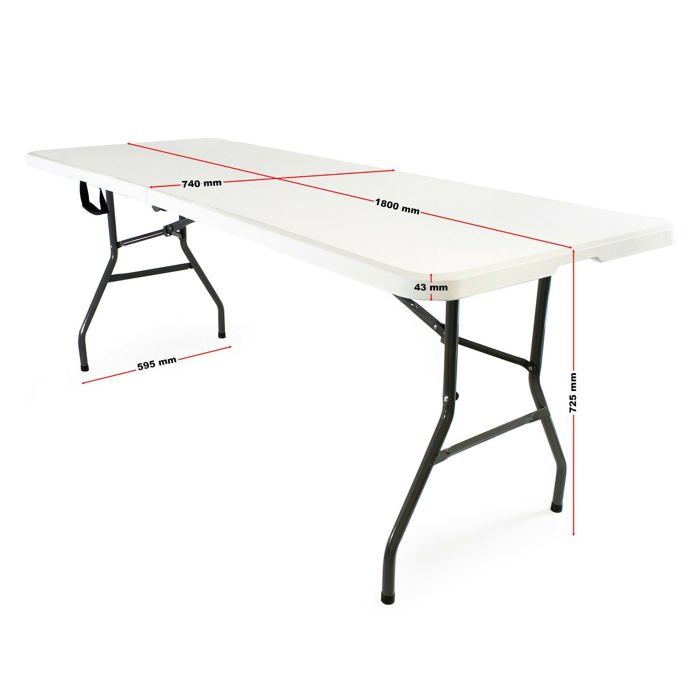 Table Pliante Extérieure étanche 1,8 M | Portable, Résistante 150 Kg | Pour Pique-nique, Camping, Barbecue | Blanc