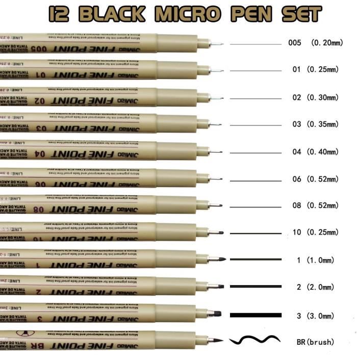 Micron Feutres Fins Noirs 12 Stylo De Dessin Noir Crayons Encre 