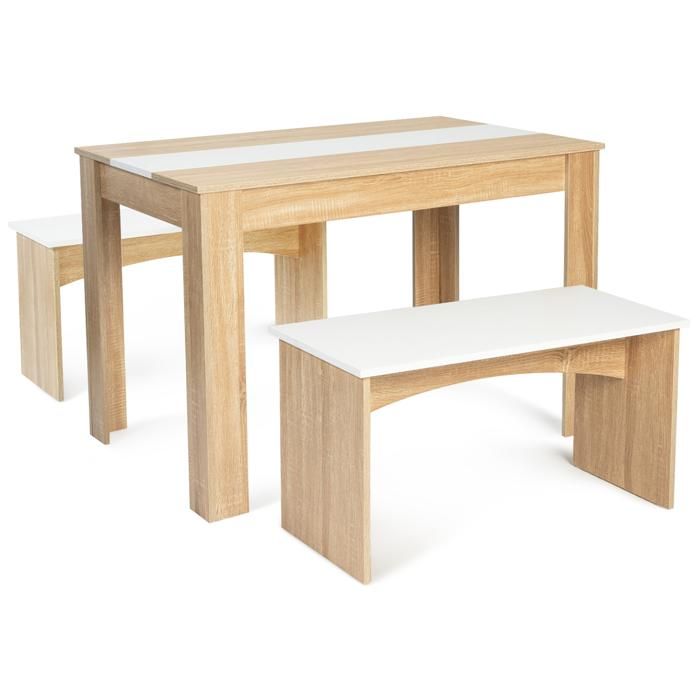 Table à Manger Et Ses 2 Bancs Dock - H. 75 Cm - Beige Et Noir