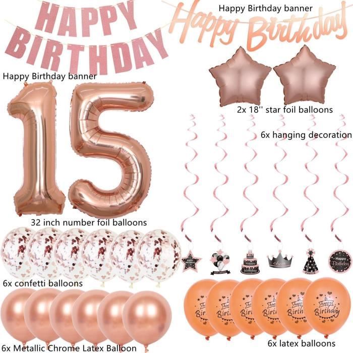 Décoration 15 Ans Anniversaire Fille Or Rose Ballon 15 Ans Fille Anniversaire Décoration Cadeau
