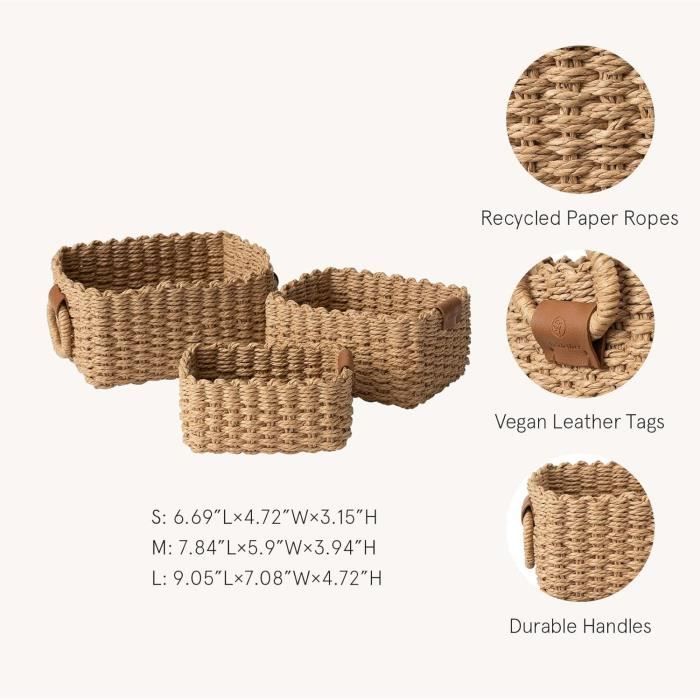 Lot 4 Paniers Osier Rangement Salle De Bain Jaune - Papier Bio Écologique Pour Jouets Et Cosmétiques