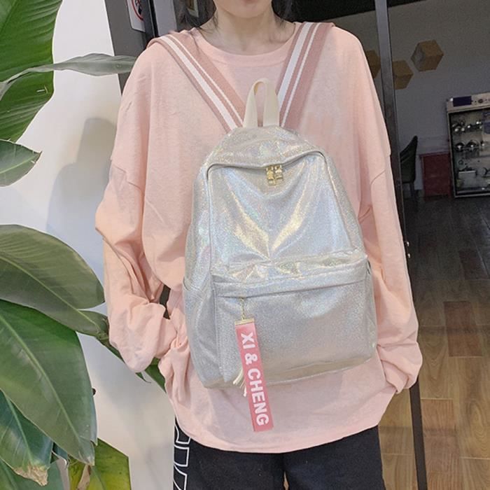 Sac Dos Argent pour Femme Glitter Glitter School Bag Girl Large