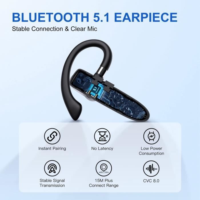 Oreillette mains-libres Bluetooth 4.1 avec bouton One Touche IHS-110  Callstel, Écouteurs sans fil