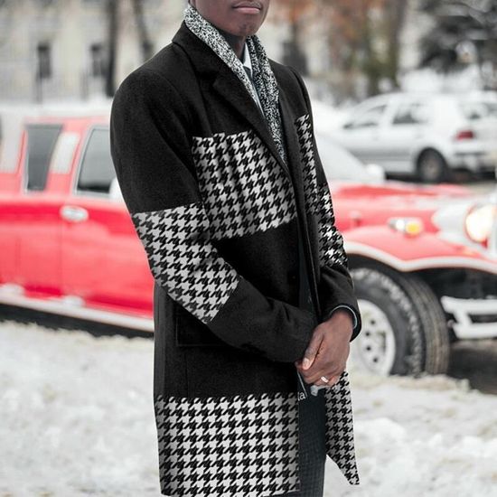 Manteau caban Manteau en laine imprim pied de poule pour