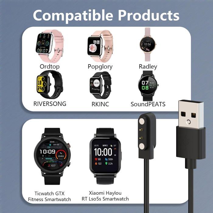 Montre Intelligente Universelle En Forme De T Et Bracelet, Câble De Chargement De Données Magnétique, 4 Broches, 9mm, USB, Chargeurs De Secours, Support DM98 LemX10/DM20