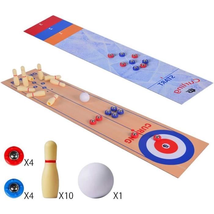 Jeu De Curling De Table - 28 Palets Avec Tapis Enroulable - Jeu Familial Enfants Et Adultes