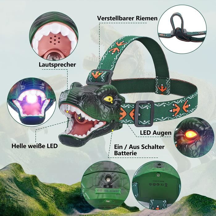 LIWI-Lampe frontale LED dinosaure pour enfants, portable ultra légère, avec  6 modes d'éclairage et sons brumés, jouet de campi[240] - Cdiscount Sport